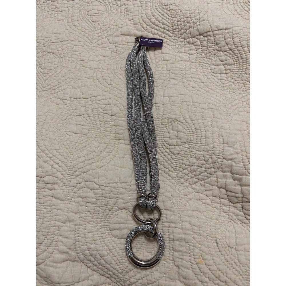 Adami & Martucci Silver Acetate Mesh Multi-Strand Double Ring Toggle Necklace
